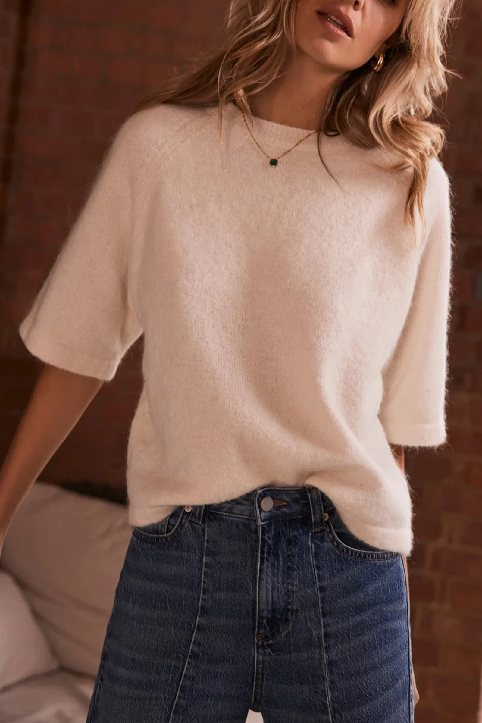 Cream Wool Blend Knit Top
