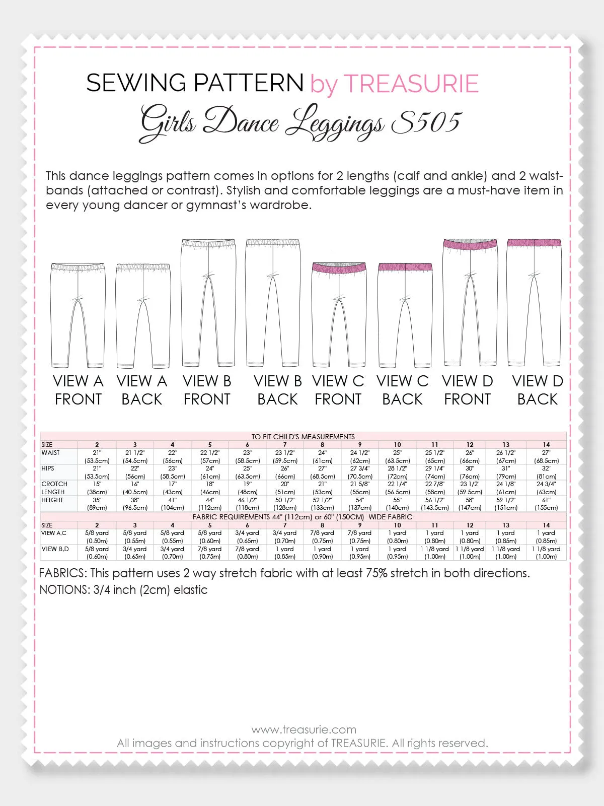 Dance Leggings Pattern - 2 Lengths (S505)