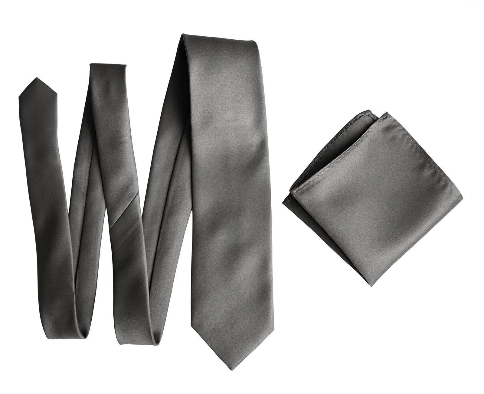 Dark Silver Necktie. Solid Color Medium Grey Satin Finish Tie, No Print