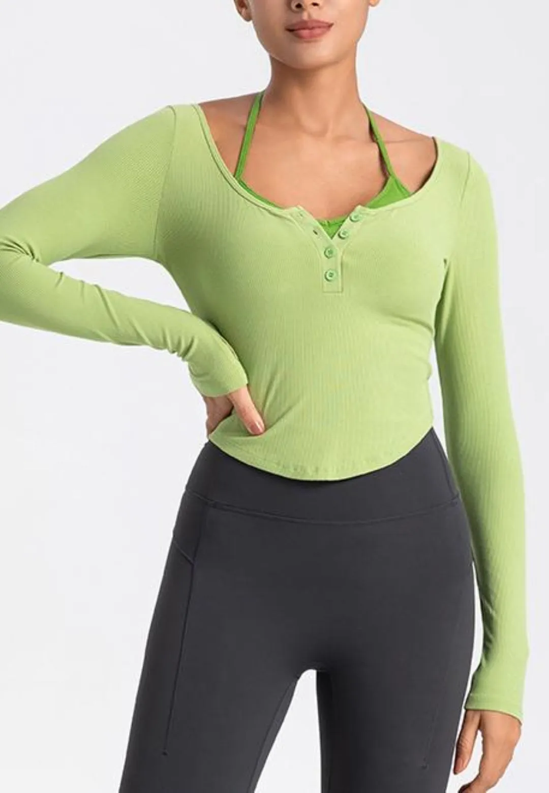 Double Layer Henley Crop Top by Anna-Kaci