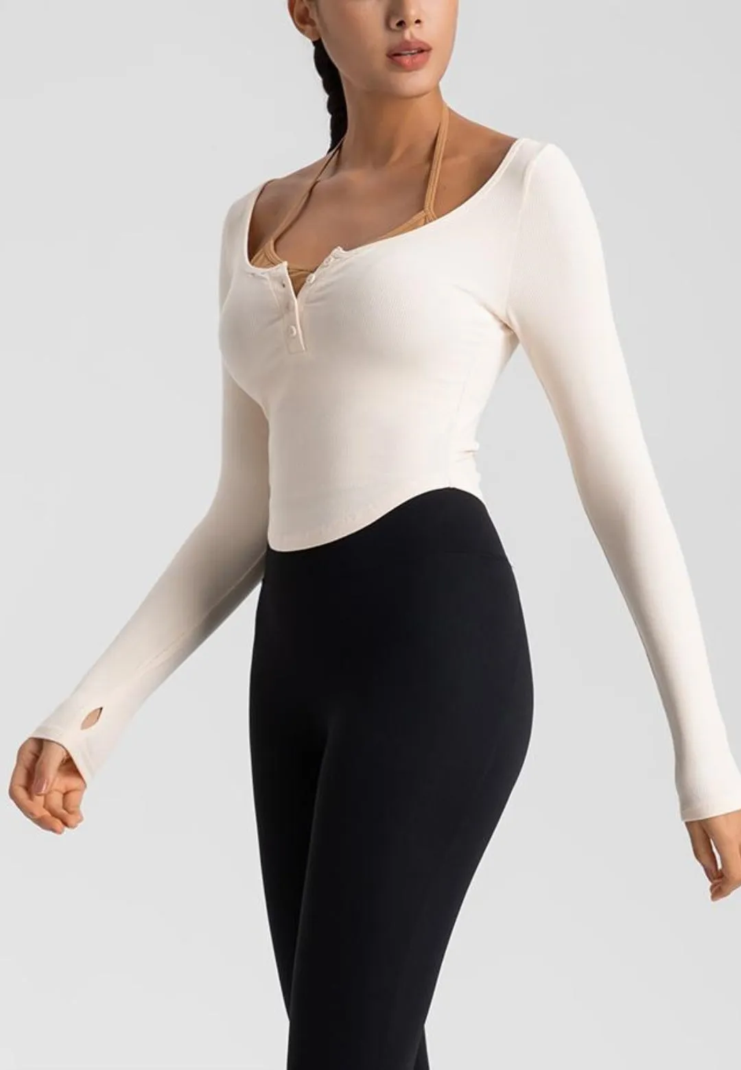 Double Layer Henley Crop Top by Anna-Kaci