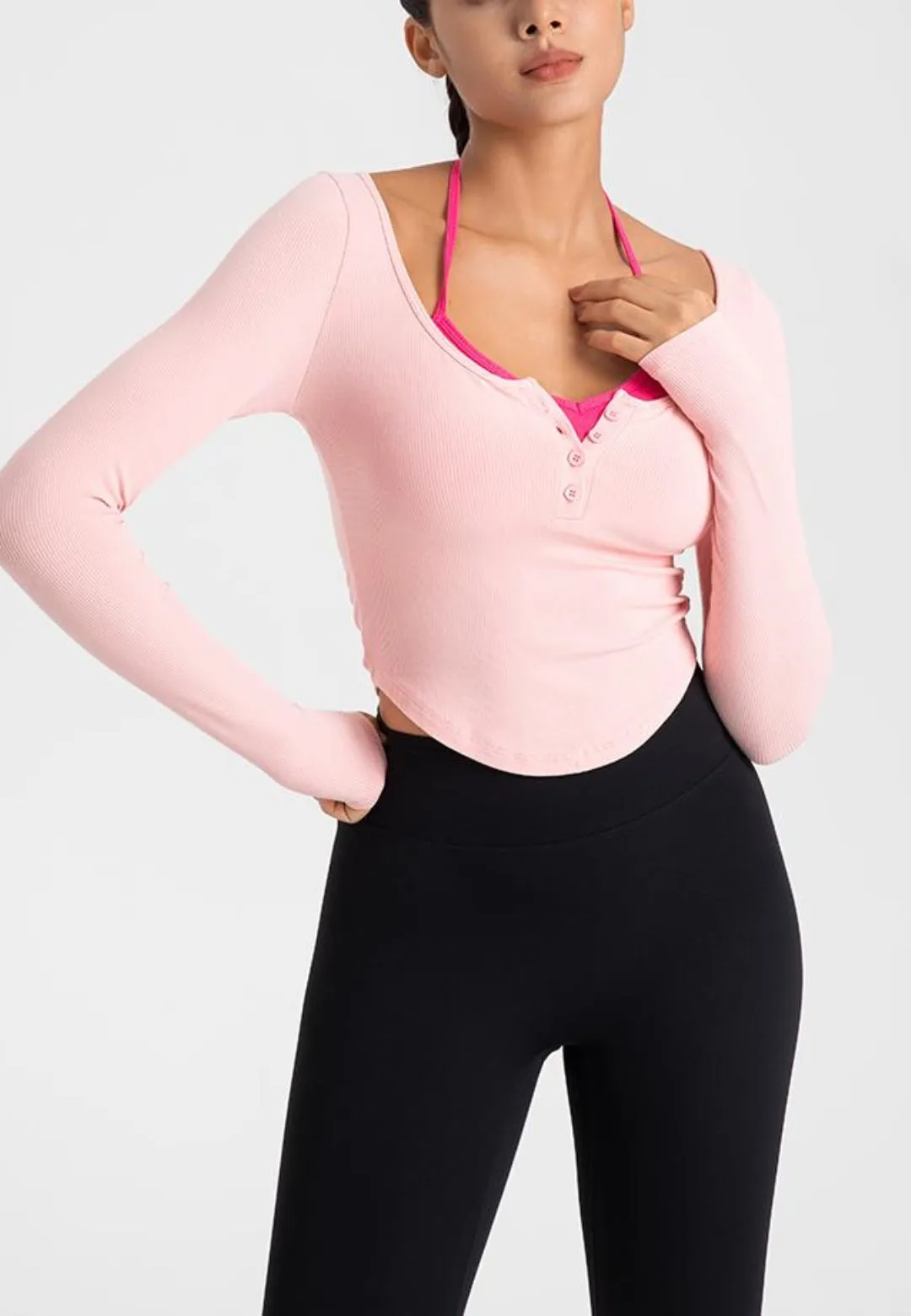Double Layer Henley Crop Top by Anna-Kaci