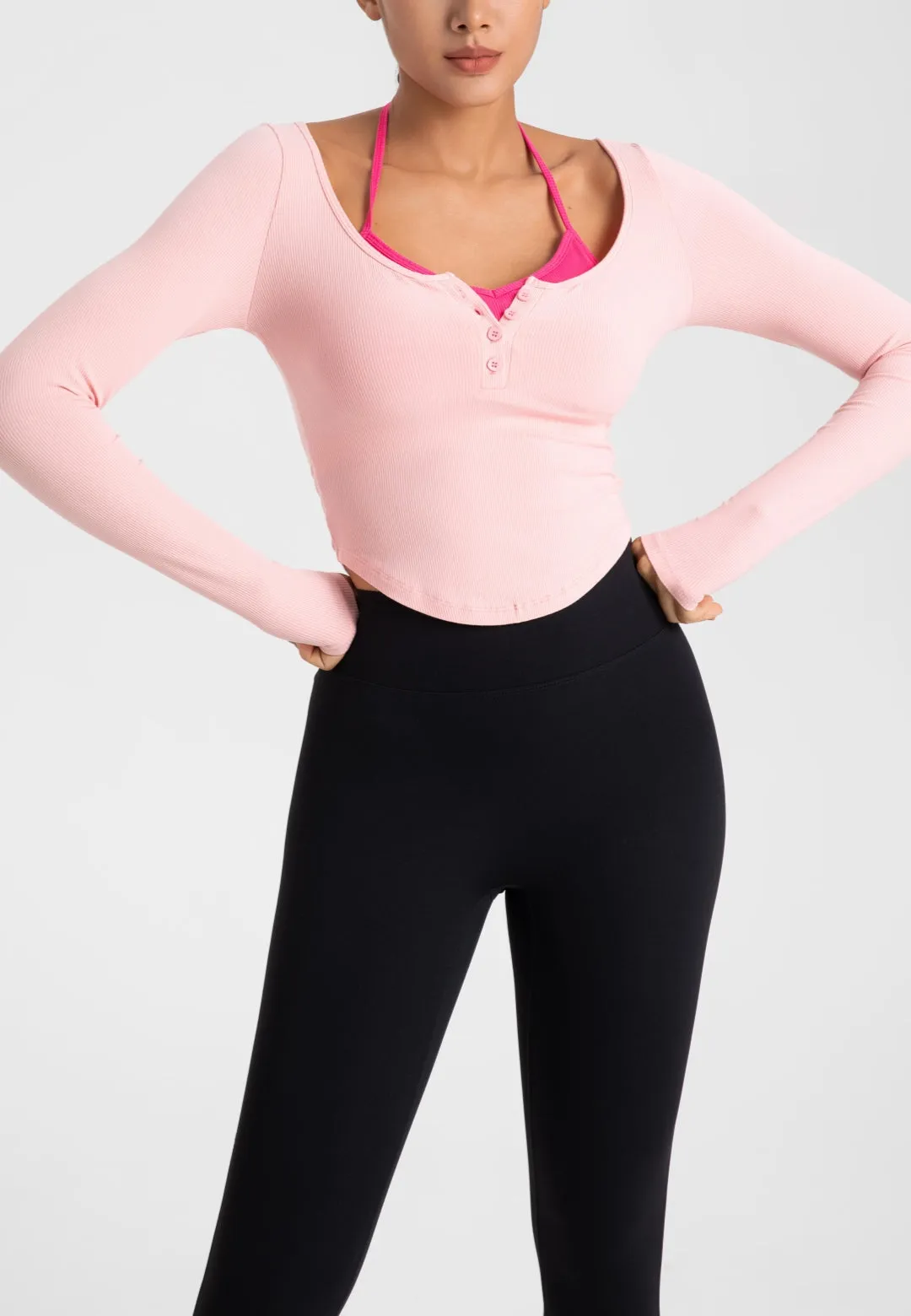 Double Layer Henley Crop Top by Anna-Kaci