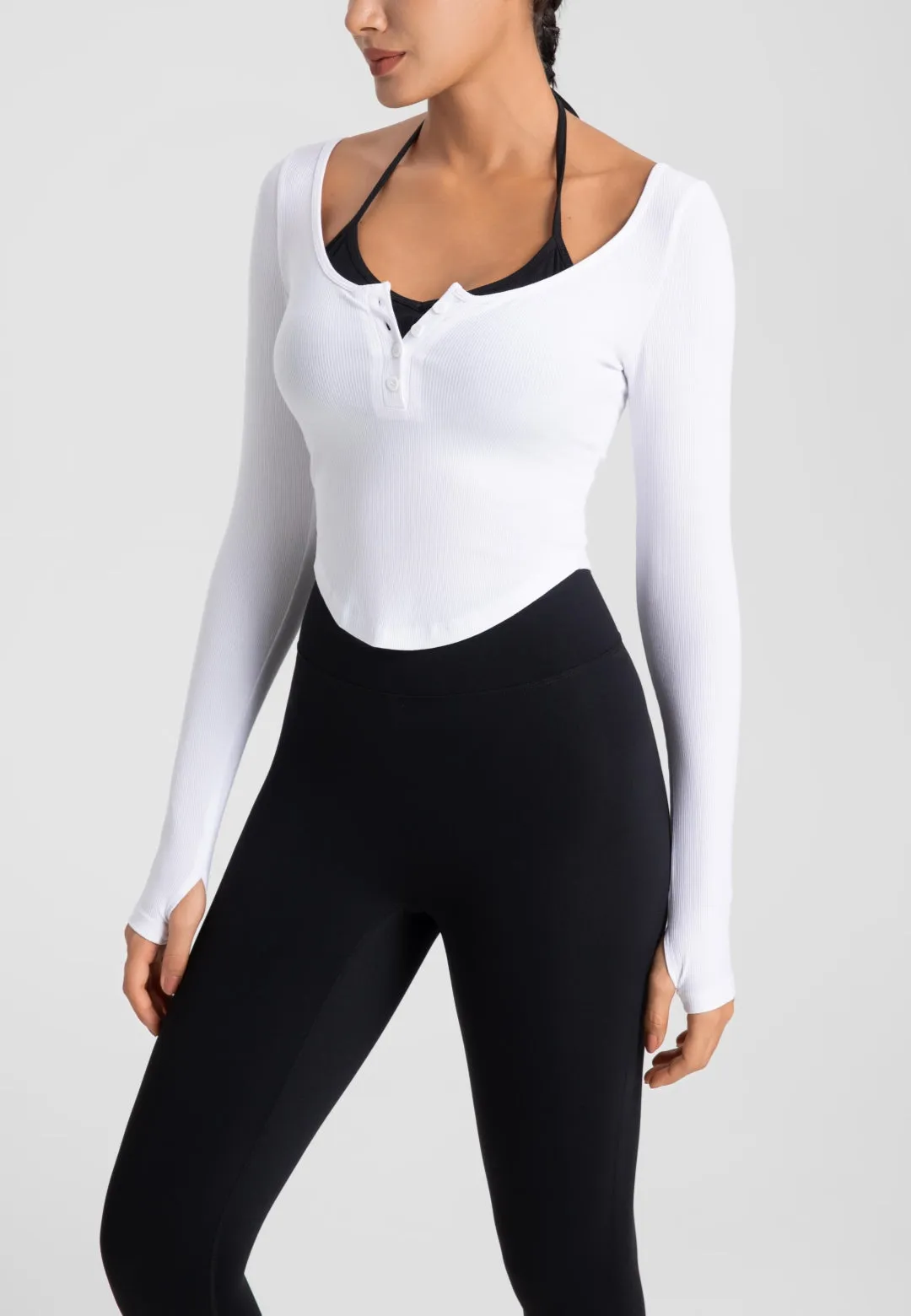 Double Layer Henley Crop Top by Anna-Kaci