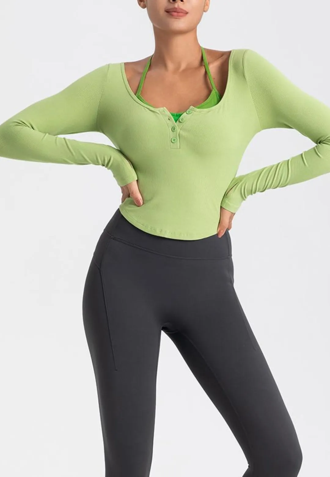 Double Layer Henley Crop Top by Anna-Kaci