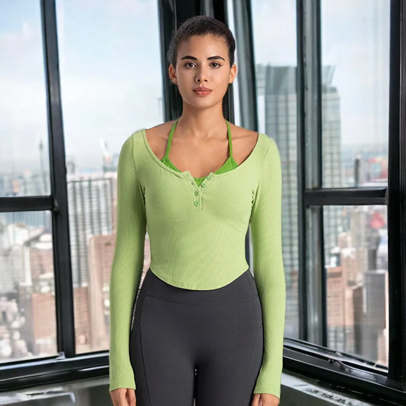 Double Layer Henley Crop Top by Anna-Kaci
