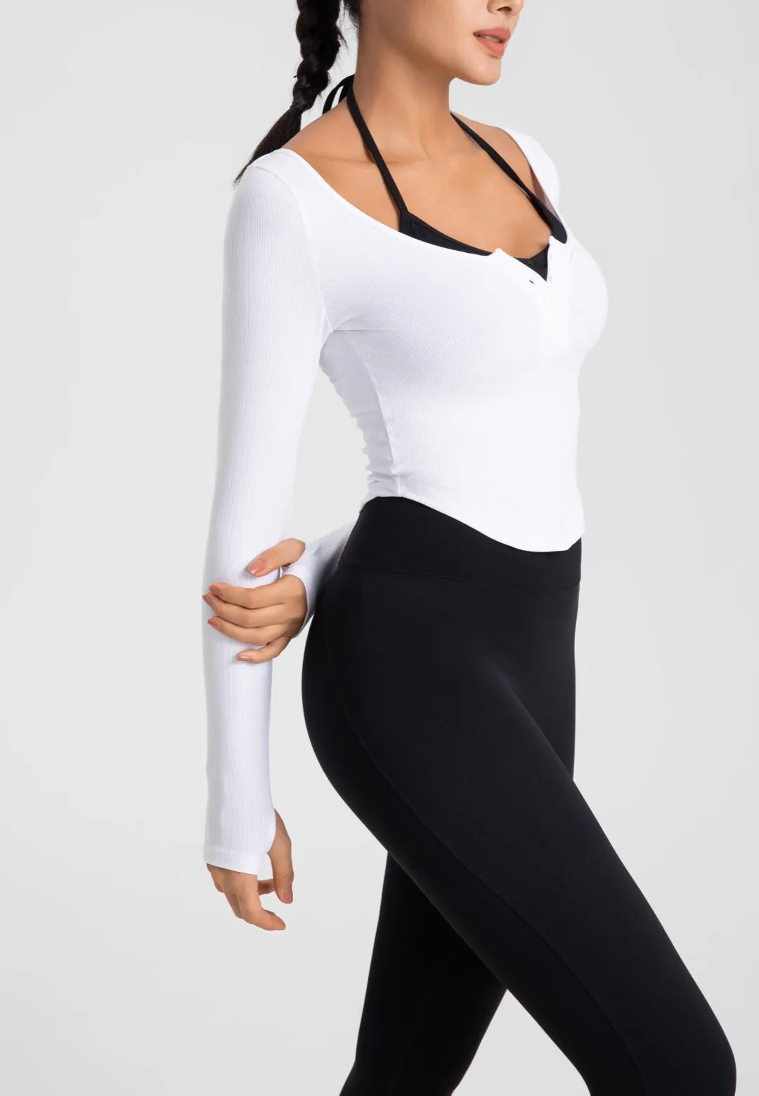 Double Layer Henley Crop Top by Anna-Kaci
