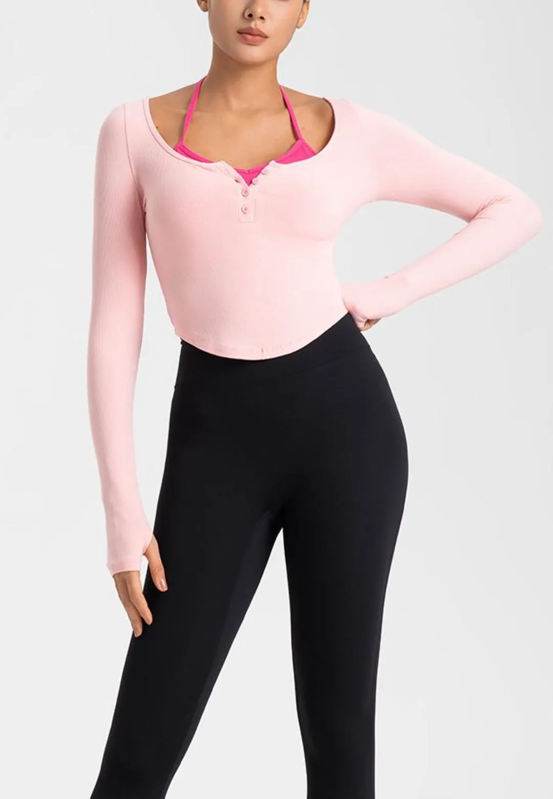 Double Layer Henley Crop Top by Anna-Kaci