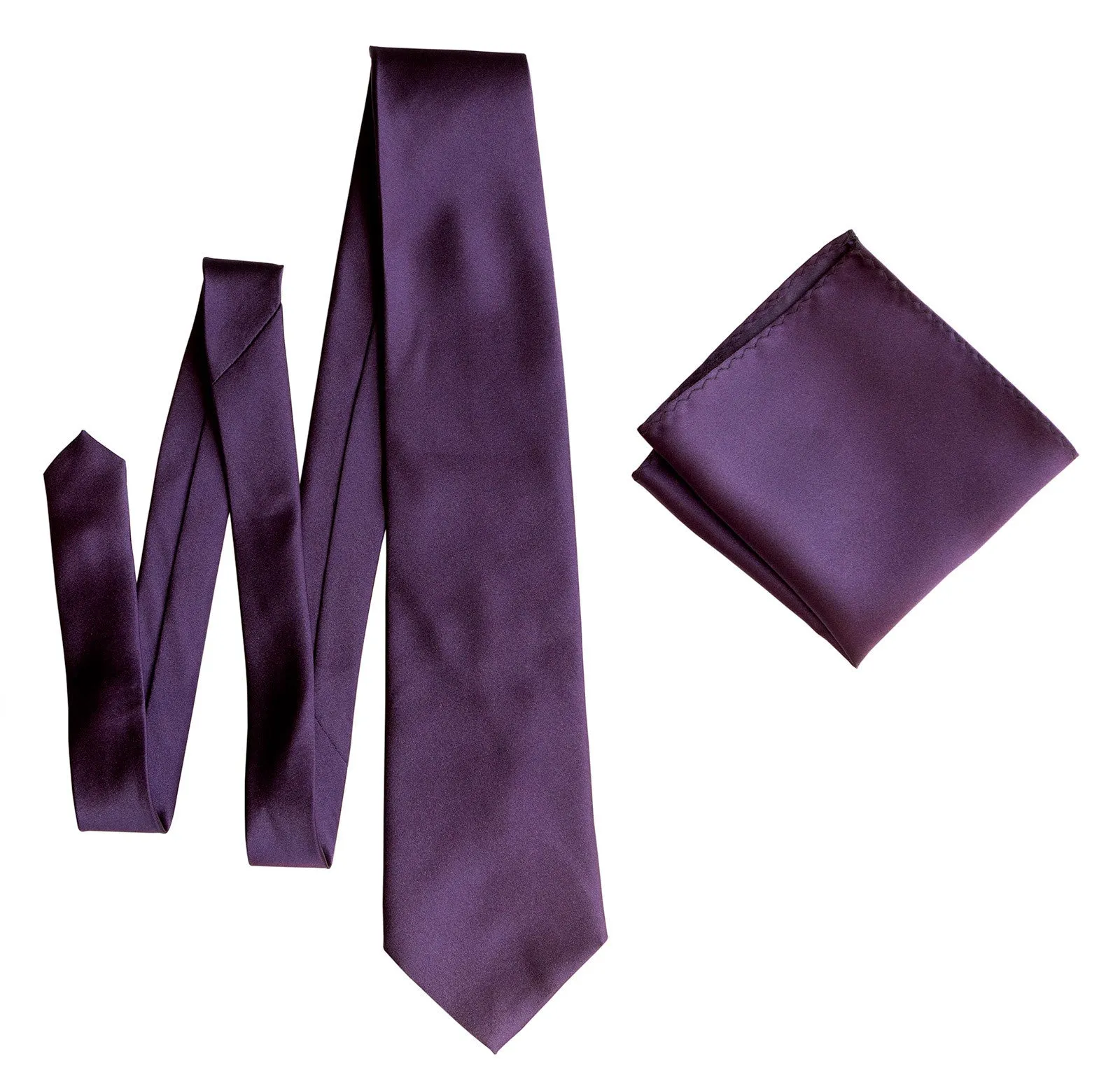 Eggplant Necktie. Dark Purple Solid Color Satin Finish Tie, No Print