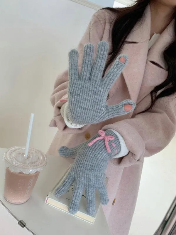 Elegant Bow-Knot Knit Fingerless Gloves for Winter