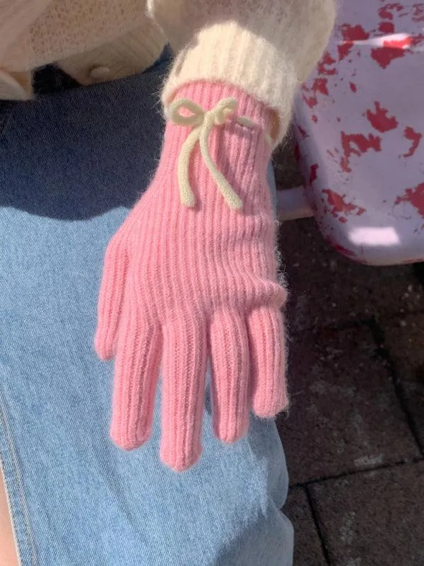 Elegant Bow-Knot Knit Fingerless Gloves for Winter