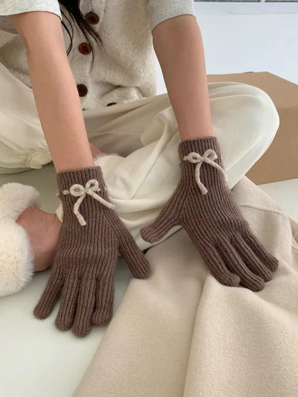 Elegant Bow-Knot Knit Fingerless Gloves for Winter