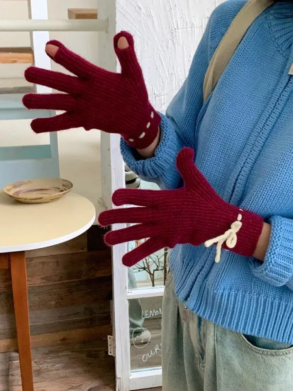 Elegant Bow-Knot Knit Fingerless Gloves for Winter