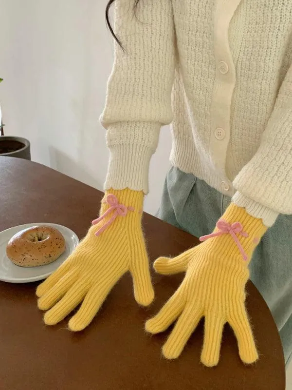 Elegant Bow-Knot Knit Fingerless Gloves for Winter