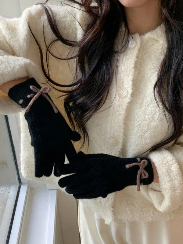 Elegant Bow-Knot Knit Fingerless Gloves for Winter