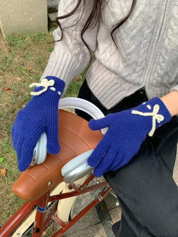 Elegant Bow-Knot Knit Fingerless Gloves for Winter