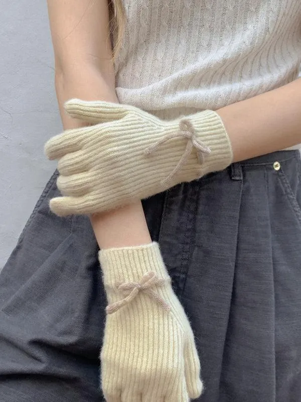 Elegant Bow-Knot Knit Fingerless Gloves for Winter
