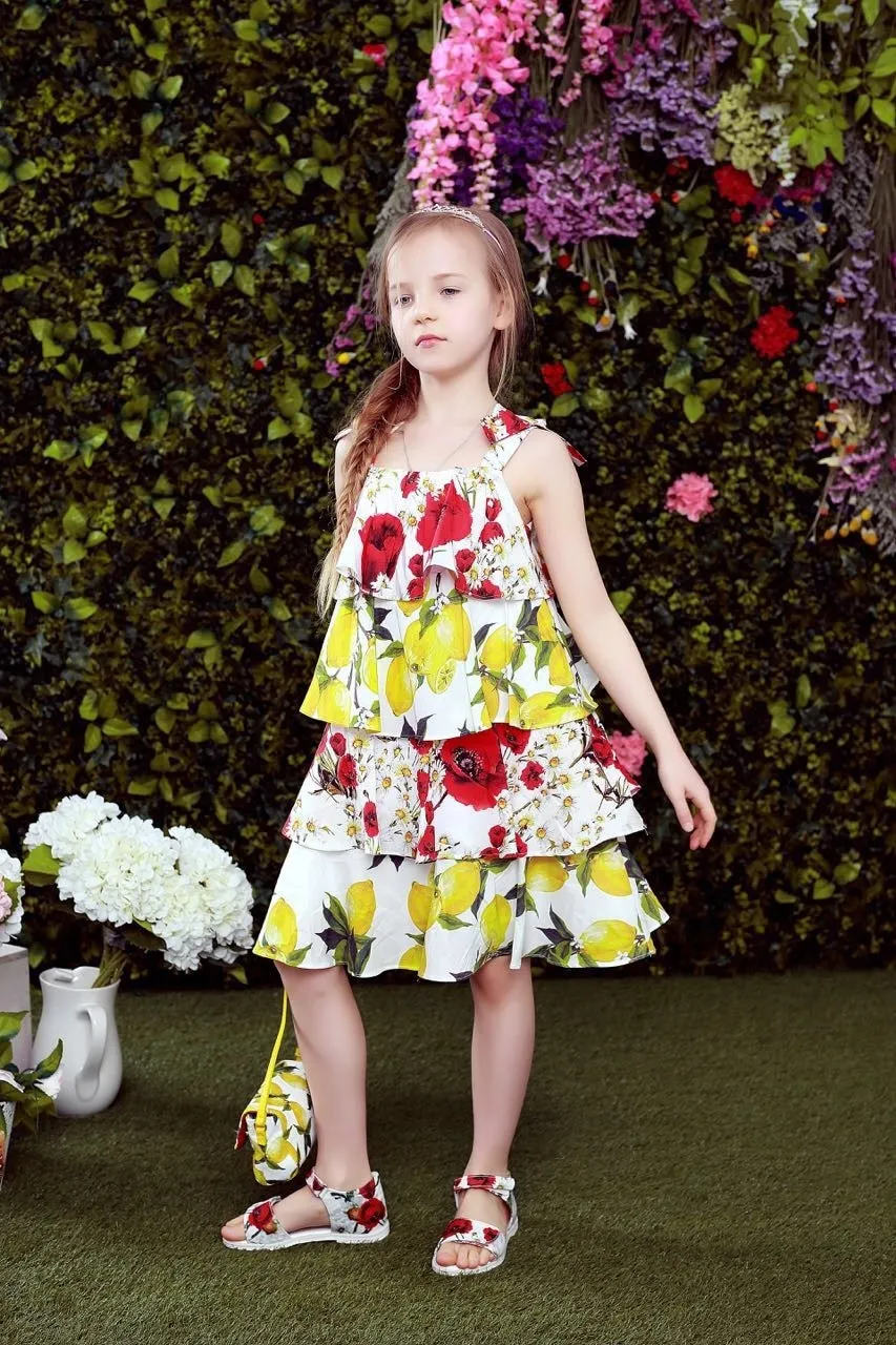 Floral Lemons Summer Dress, Size 3-10 Yrs