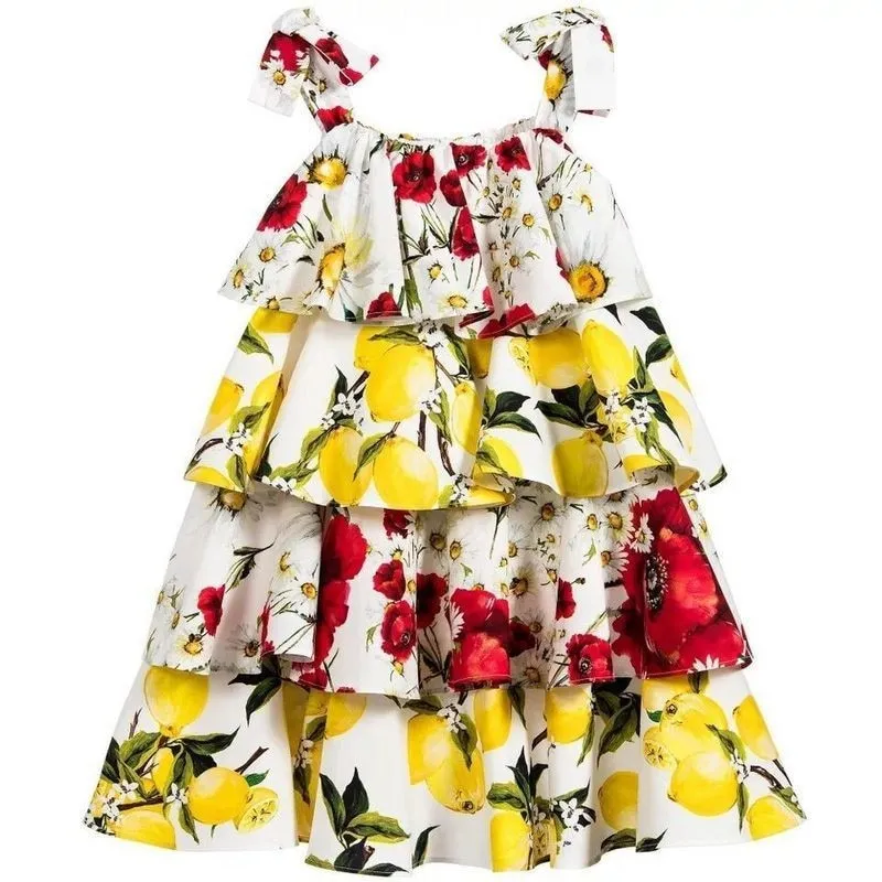 Floral Lemons Summer Dress, Size 3-10 Yrs