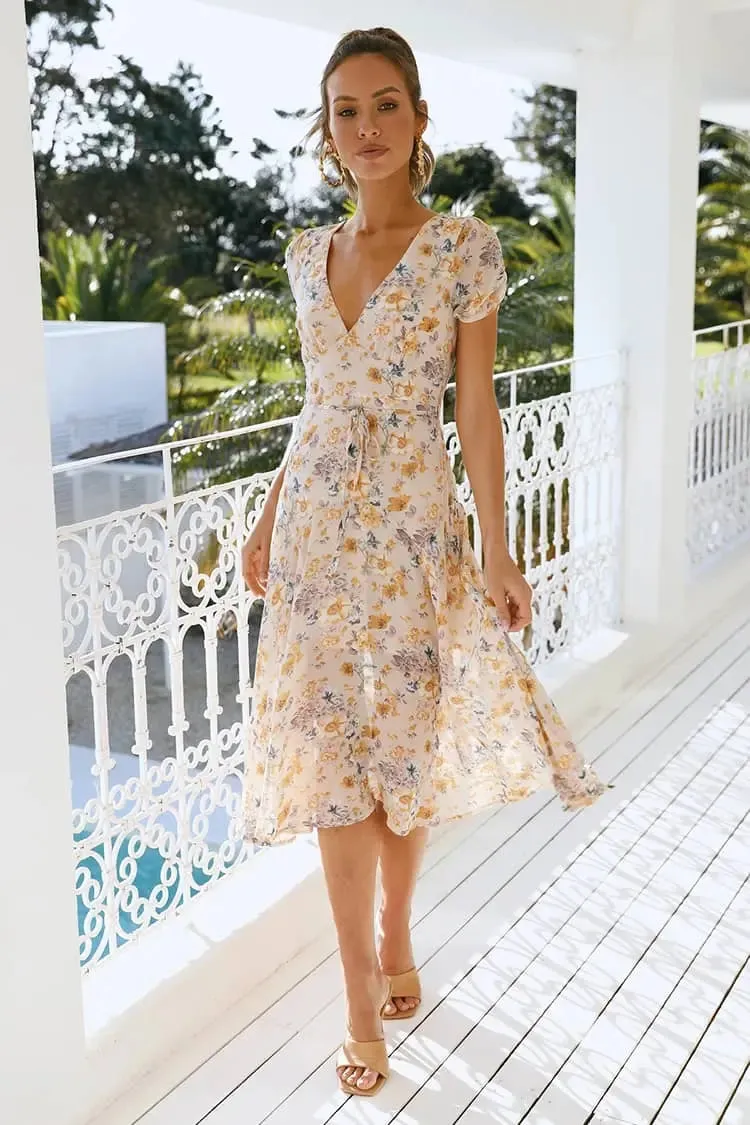 Floral V Neck Dress