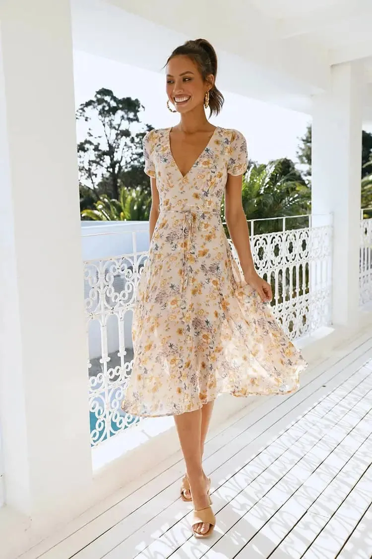 Floral V Neck Dress