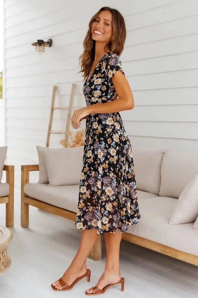 Floral V Neck Dress