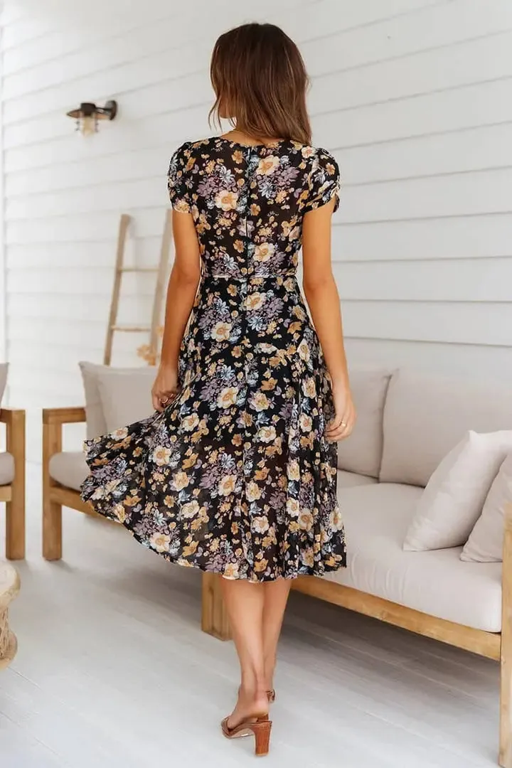 Floral V Neck Dress
