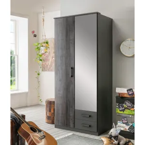FORT 2 Doors 2 Drawers Steel Finish Mirrored Wardrobe