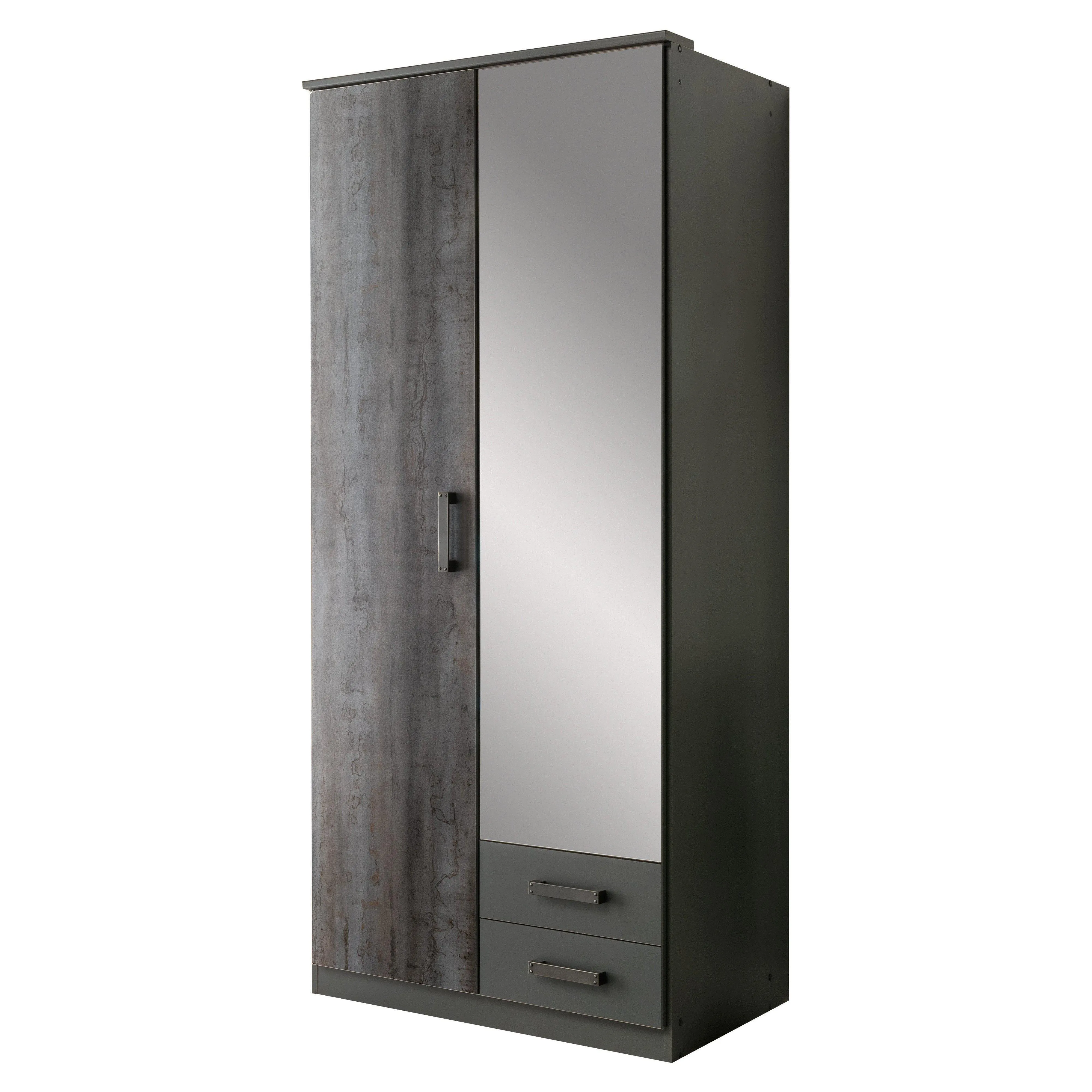 FORT 2 Doors 2 Drawers Steel Finish Mirrored Wardrobe