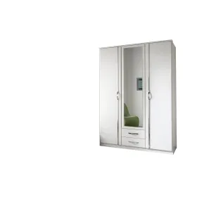 Freya 3 Door 2 Drawer Mirrored White Wardrobe