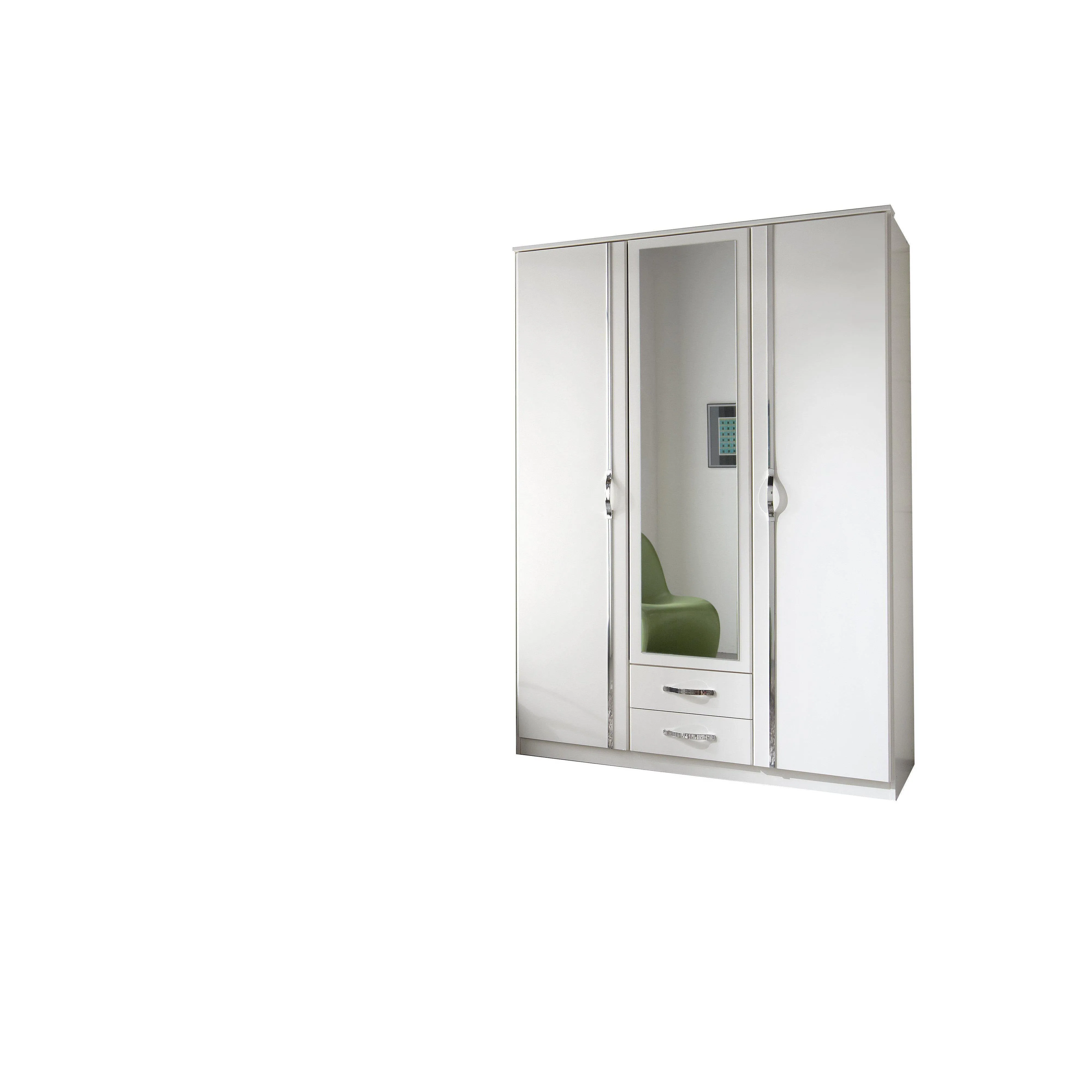 Freya 3 Door 2 Drawer Mirrored White Wardrobe