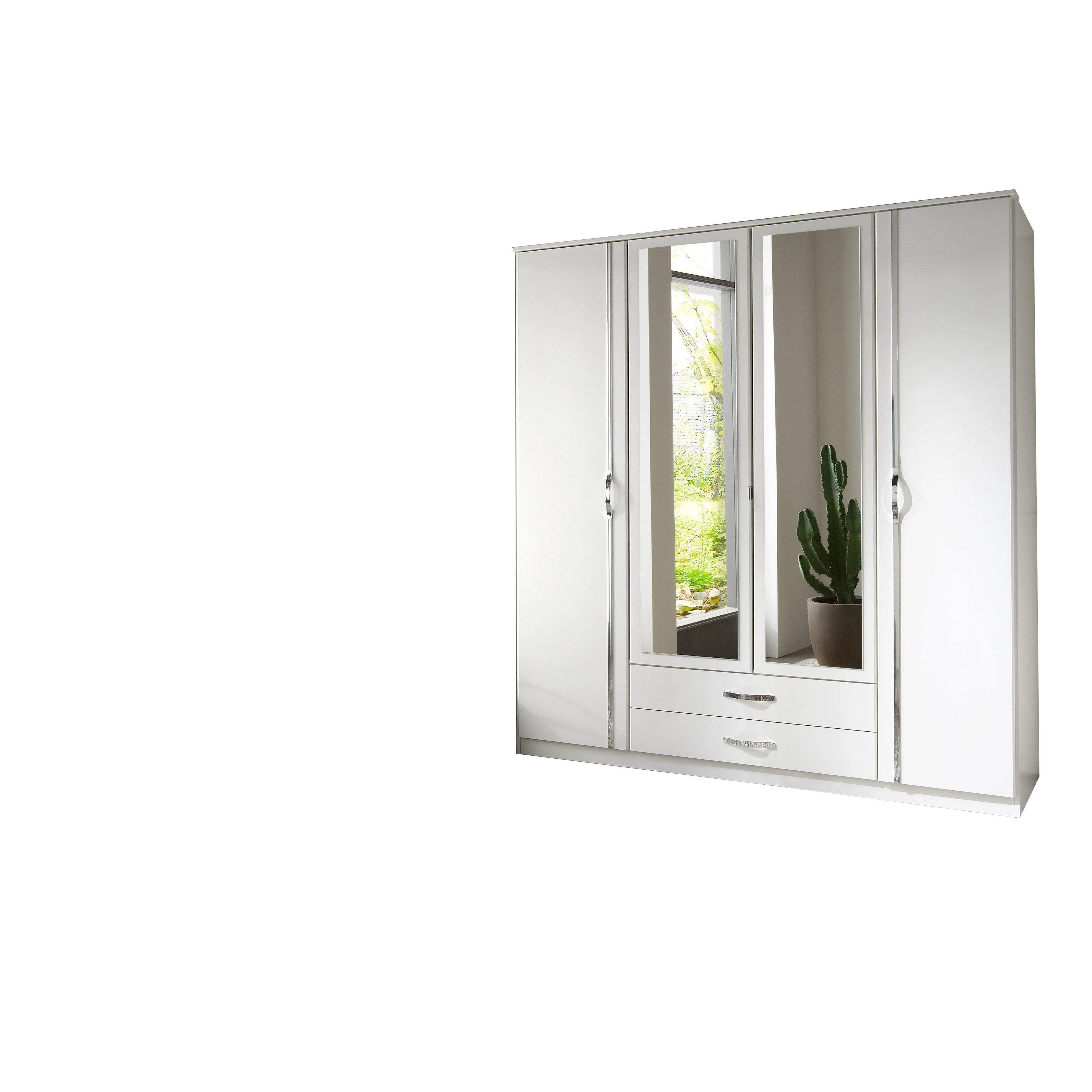 Freya 4 Door 2 Drawer Mirrored White Wardrobe
