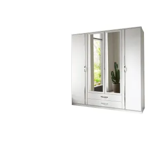 Freya 4 Door 2 Drawer Mirrored White Wardrobe
