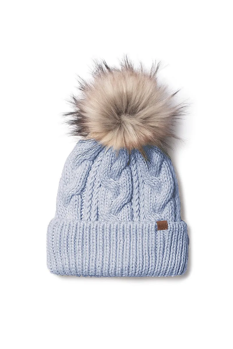 FSBB09061 - CABLE KNIT BEANIE WITH FAUX FUR POM AND SHERPA LINING