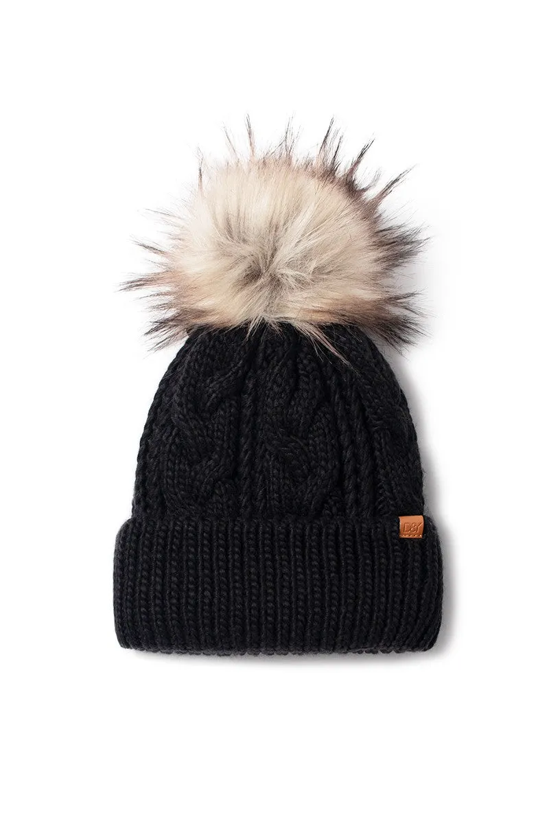 FSBB09061 - CABLE KNIT BEANIE WITH FAUX FUR POM AND SHERPA LINING
