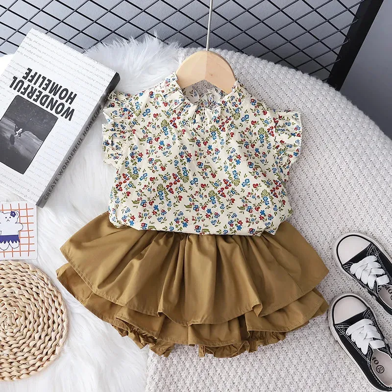 Girls' Suit Summer 2024 New Children's Summer Dress Baby Girl Fashionable Children's Top Skirt Two-Piece Set