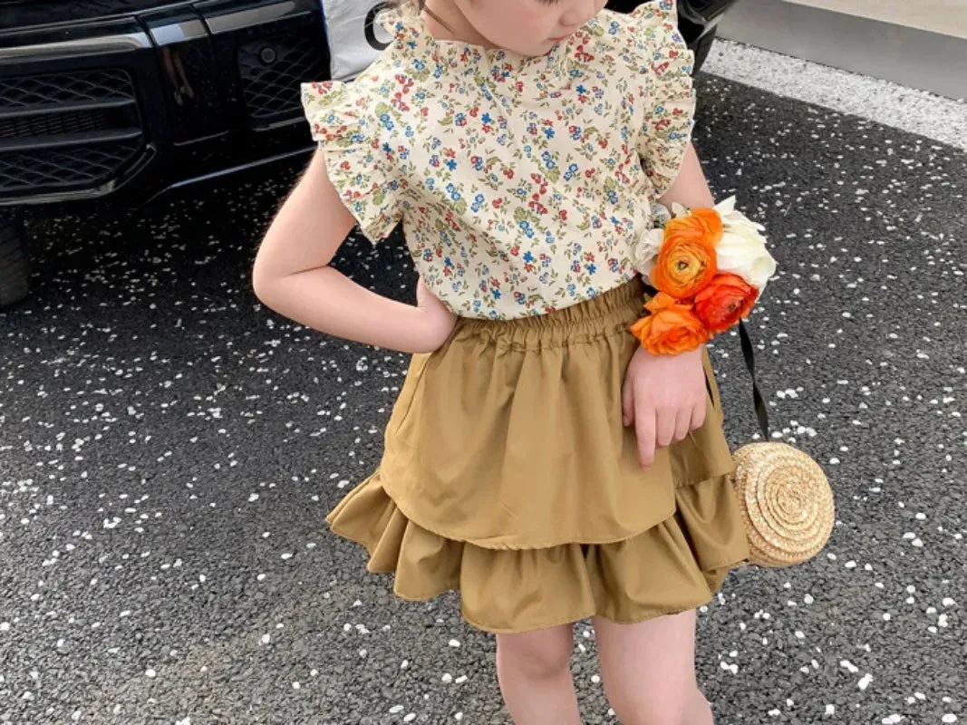 Girls' Suit Summer 2024 New Children's Summer Dress Baby Girl Fashionable Children's Top Skirt Two-Piece Set