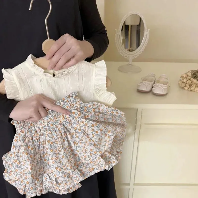 Girls' Suit Summer 2024 New Children's Summer Dress Baby Girl Fashionable Children's Top Skirt Two-Piece Set