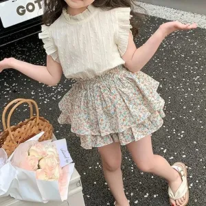 Girls' Suit Summer 2024 New Children's Summer Dress Baby Girl Fashionable Children's Top Skirt Two-Piece Set