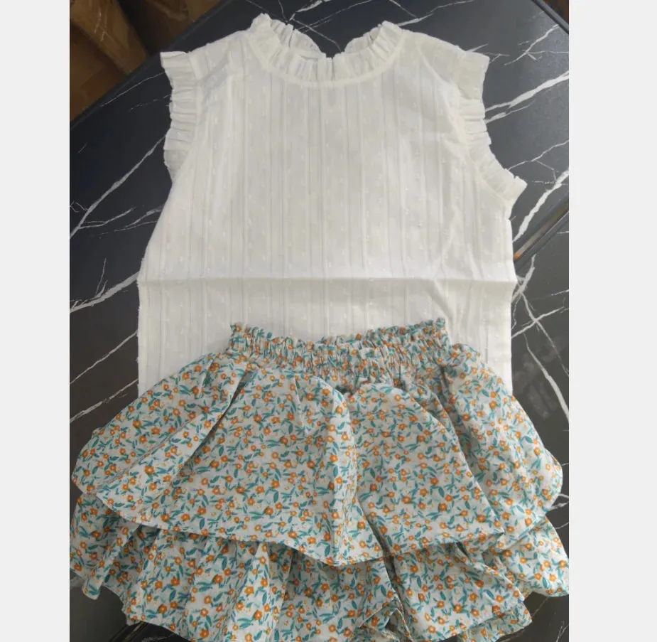 Girls' Suit Summer 2024 New Children's Summer Dress Baby Girl Fashionable Children's Top Skirt Two-Piece Set