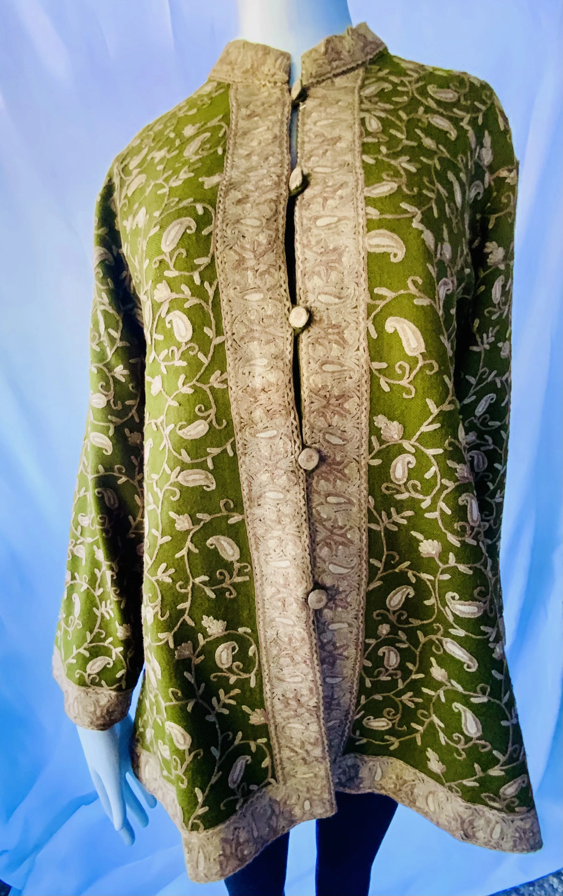 Hand Embroidered Short Jacket -  Olive Green