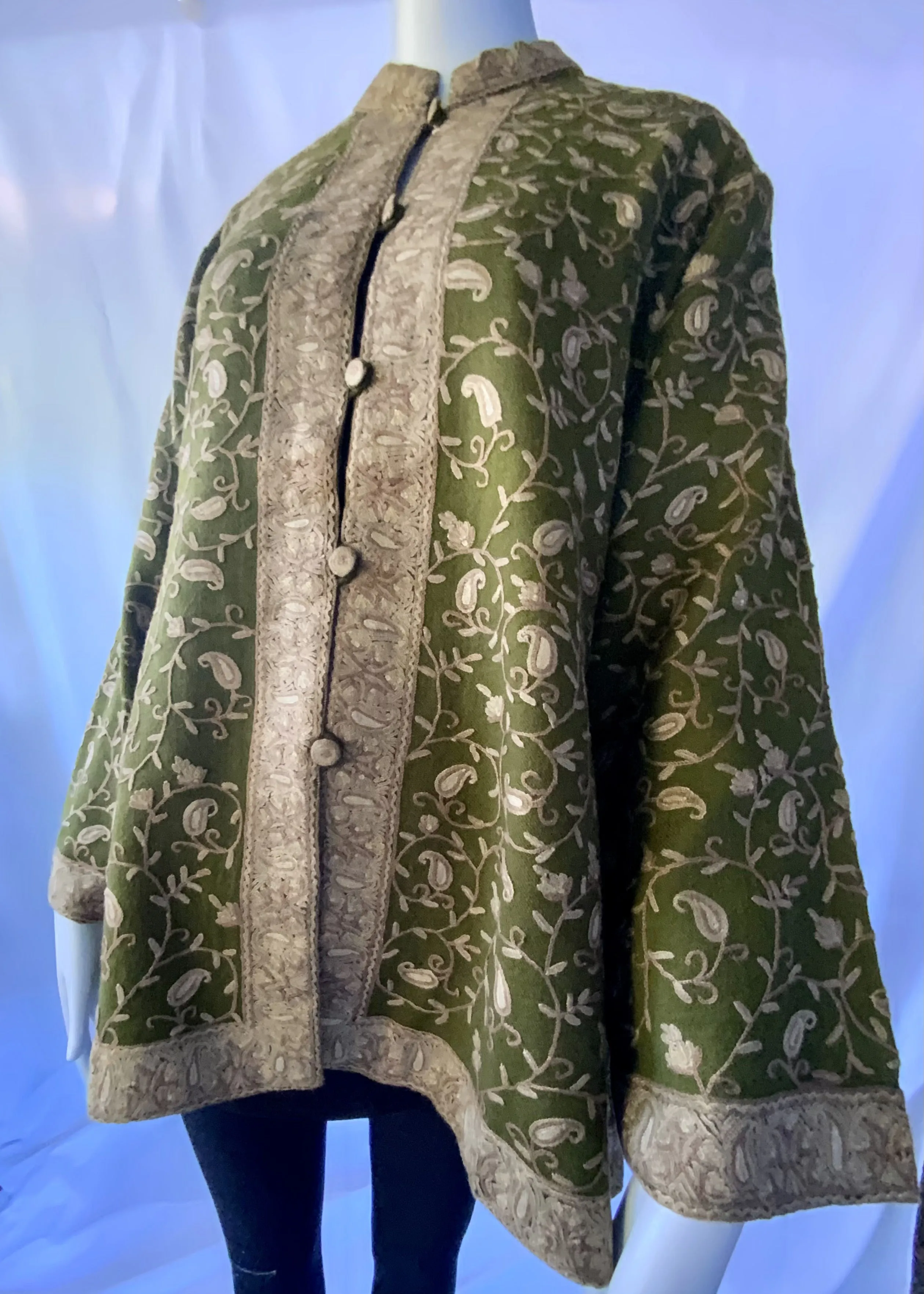 Hand Embroidered Short Jacket -  Olive Green