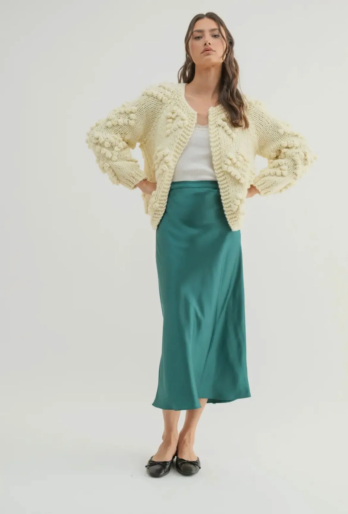 Hand Knit Pom Pom Heart Cardigan