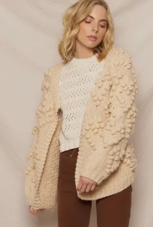 Hand Knit Pom Pom Heart Cardigan