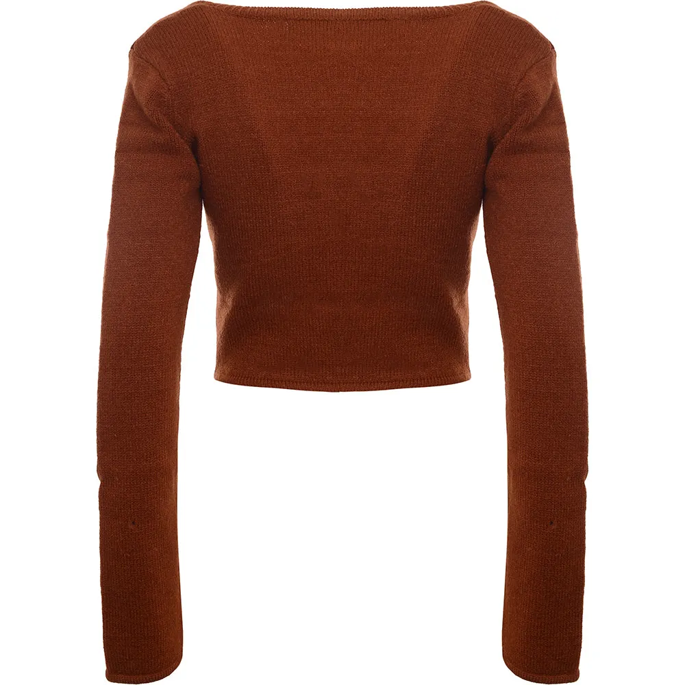 Heartbreak Women's Brown Fluffy Knit Crop Top