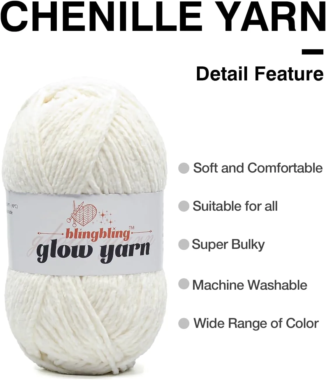 High Quality Dark Orange Glow-in-the-Dark Chenille Yarn