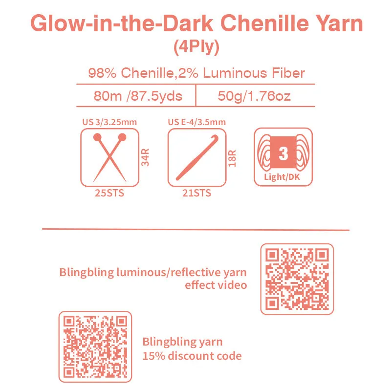 High Quality Dark Orange Glow-in-the-Dark Chenille Yarn