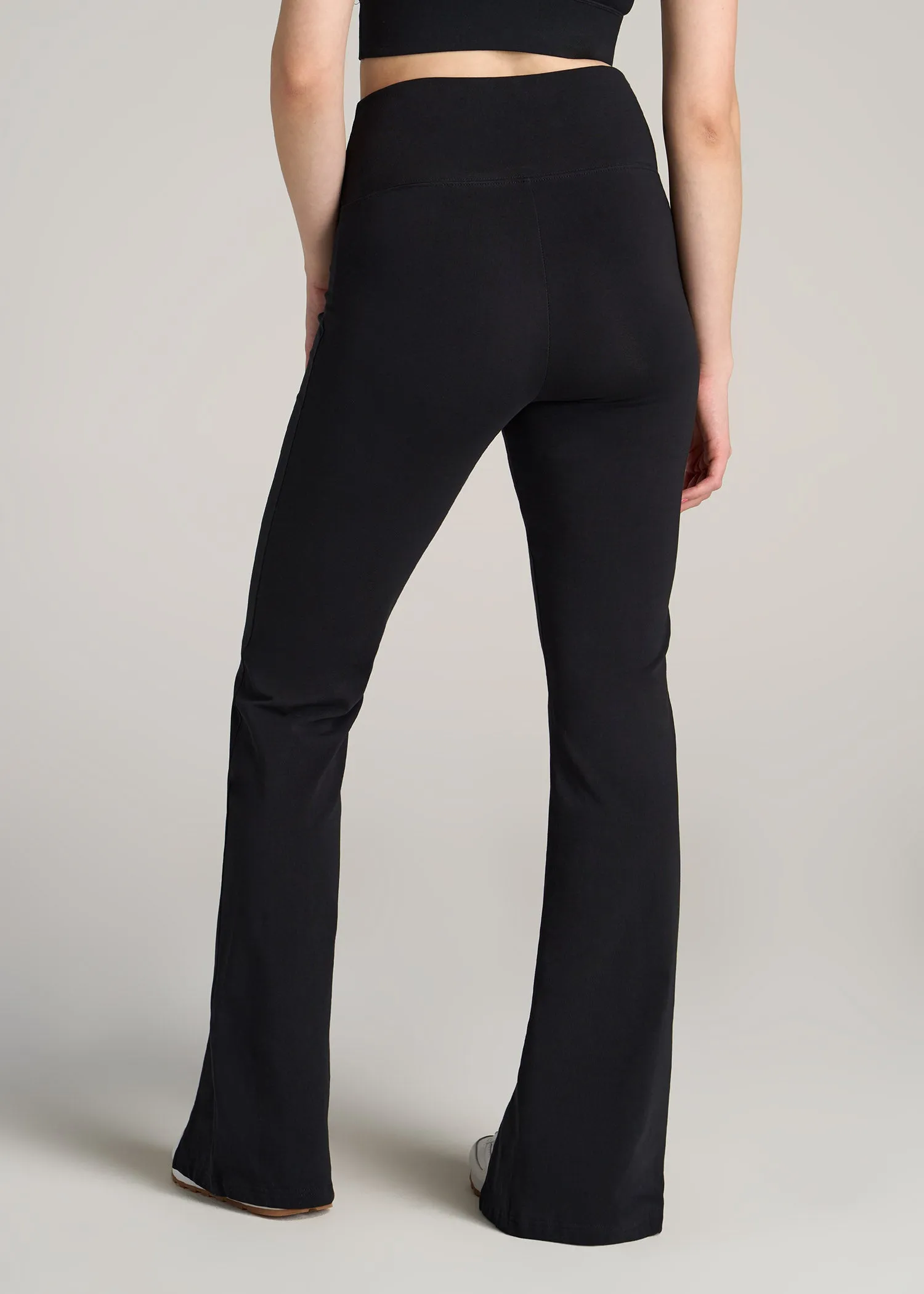High Rise Split Flare Cotton Leggings for Tall Women in Black