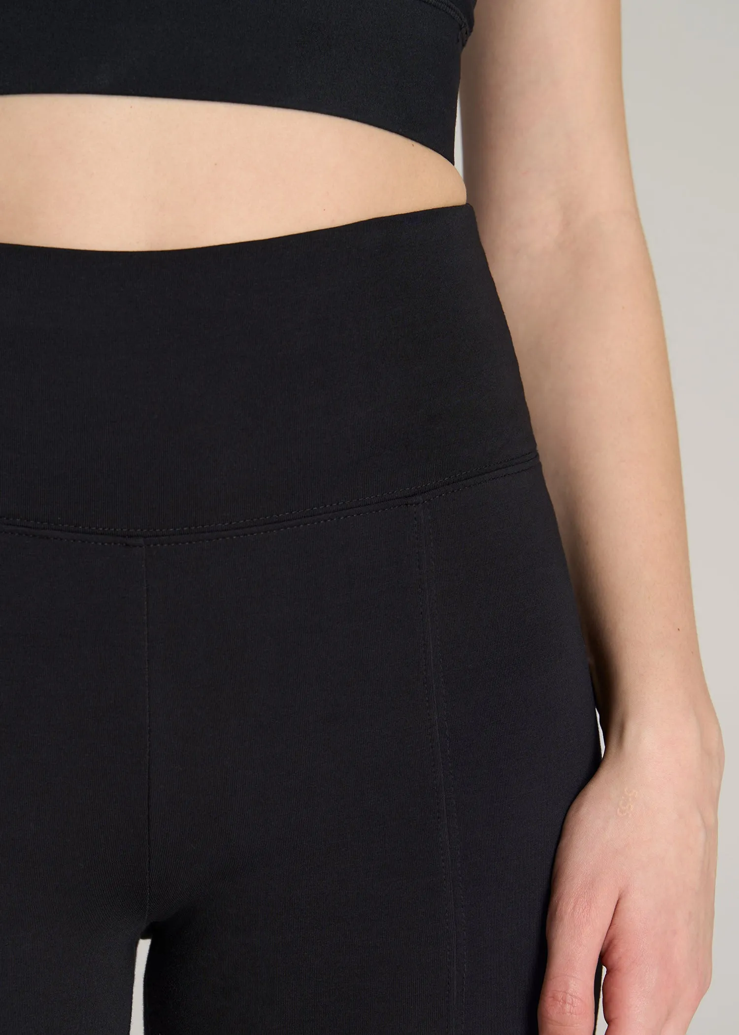High Rise Split Flare Cotton Leggings for Tall Women in Black