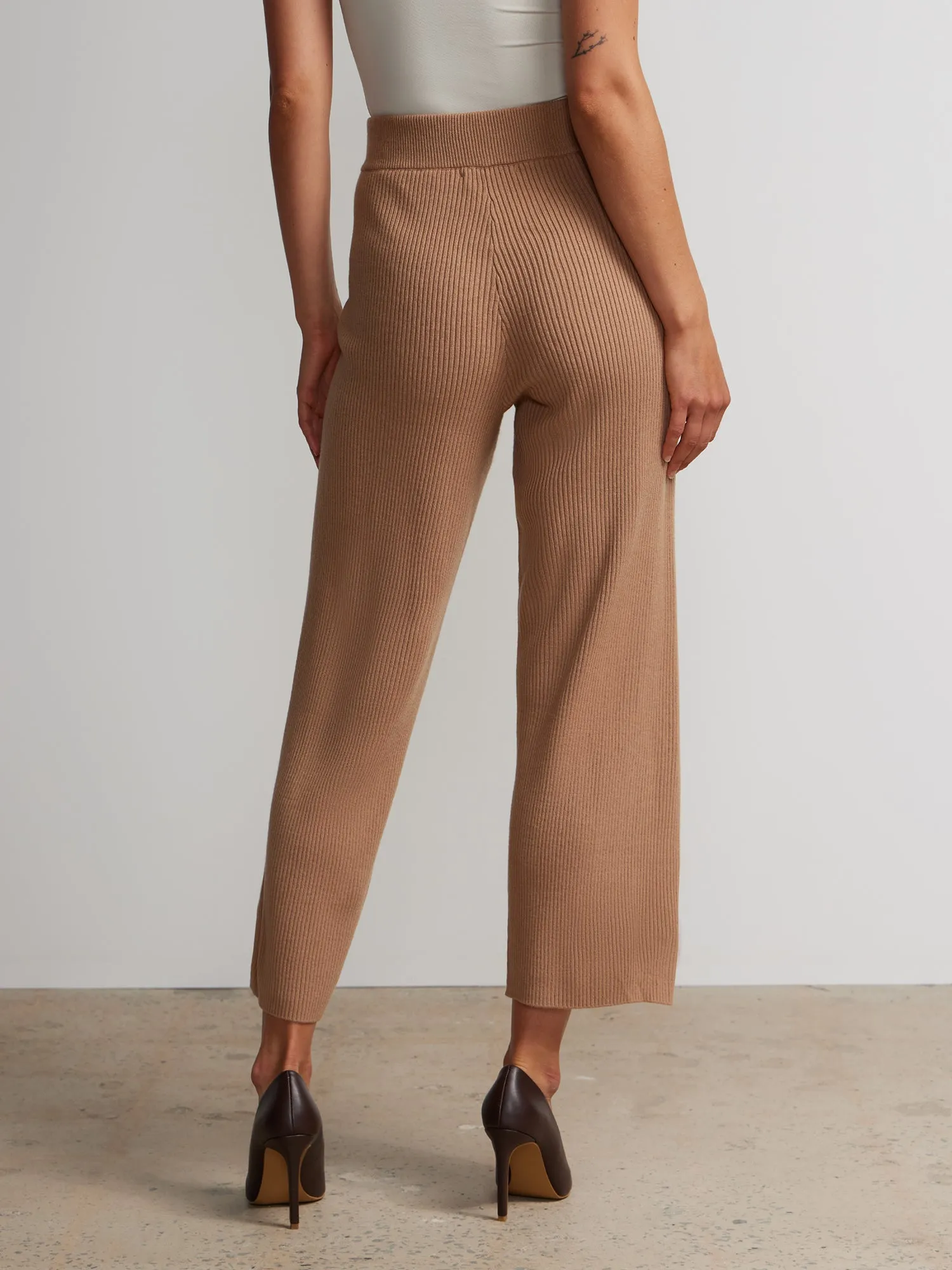 High Rise Sweater Knit Cropped Pants